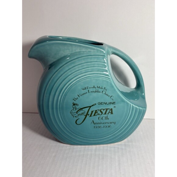 Fiesta 60th Anniversary Fiestaware Turquoise Large Disc Pitcher 67oz 7.5” - Picture 2 of 7